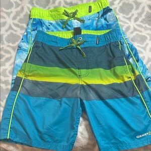 Gerry Bright Blue & Lime Striped Swim Trunks